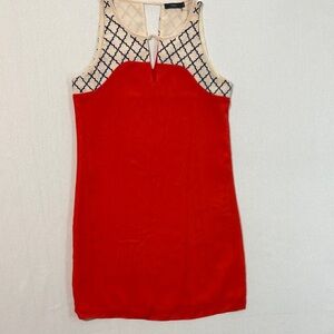 THML Vibrant Red Mini Dress with Patterned Neckline